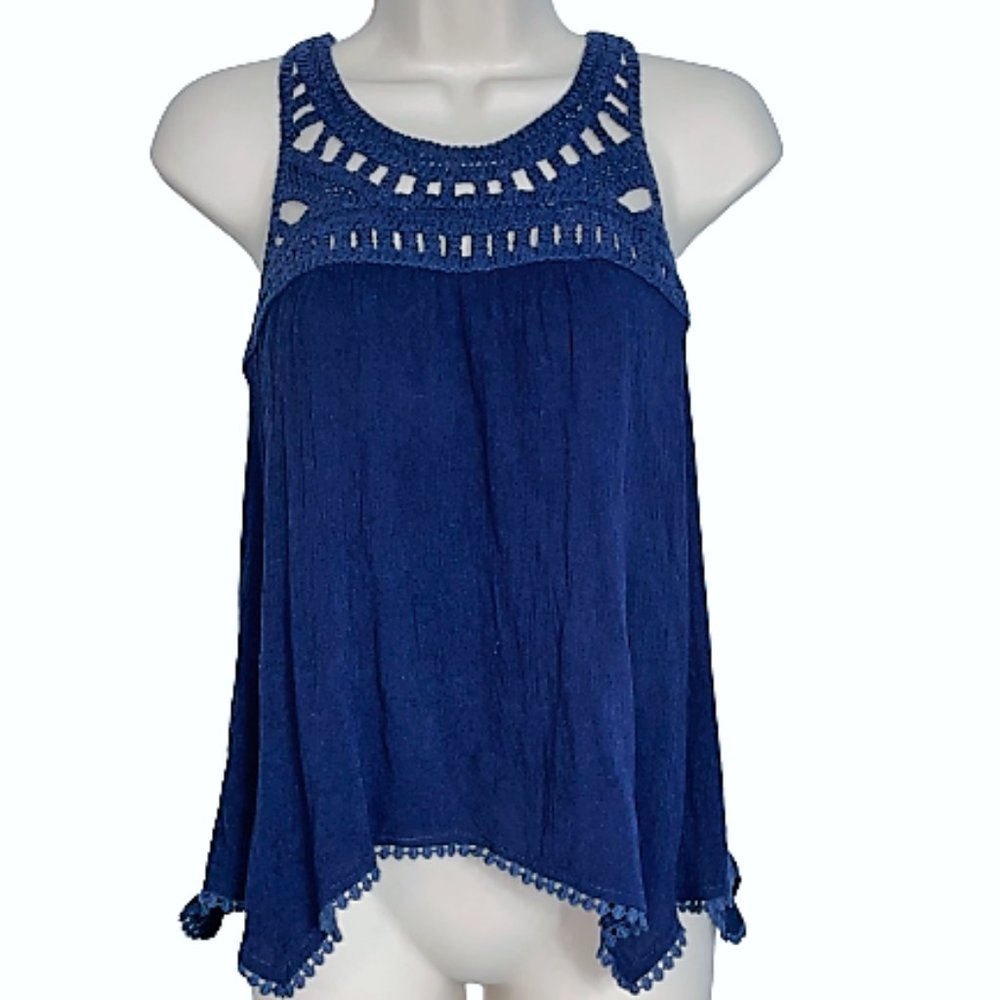 Women Sz XS JOLT Navy Blue Crochet Rayon Tank Top!